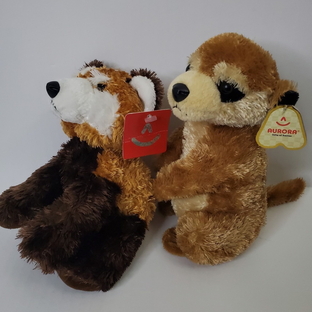 Aurora Flopsie Lesser Panda & Meerkat Plush Lot Of 2 SILKY SOFT Plush NWT‎